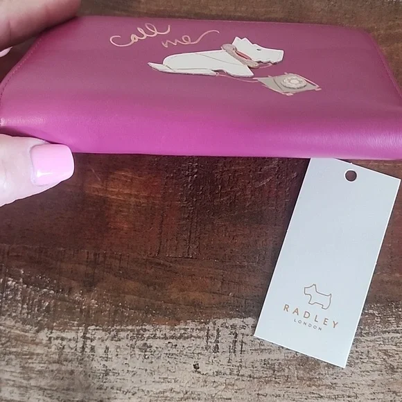 Radley London Pink Leather Scottish Dog Phone Call Me Wallet NWT Zip Snap - Picture 4 of 14